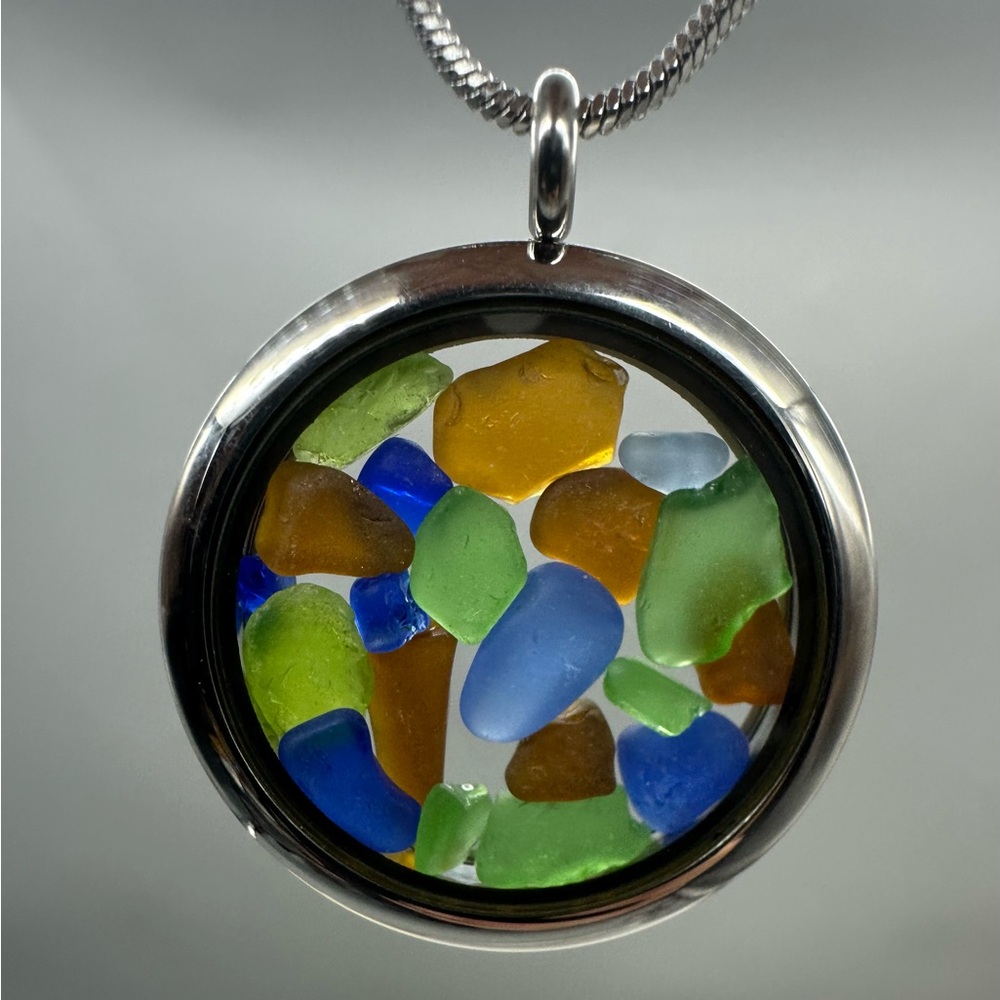 Lake Erie Multi Colored Beach Glass Silver Necklace Pendant